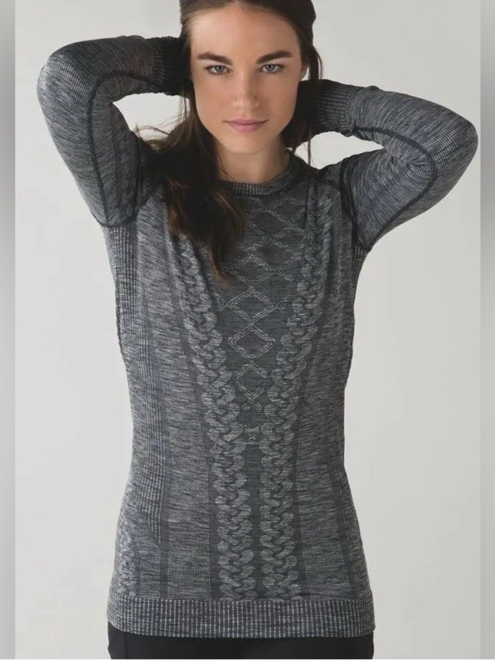 Lululemon 6 Black Gray Rest Less Textured Pullover Long Sleeve Seamless Top